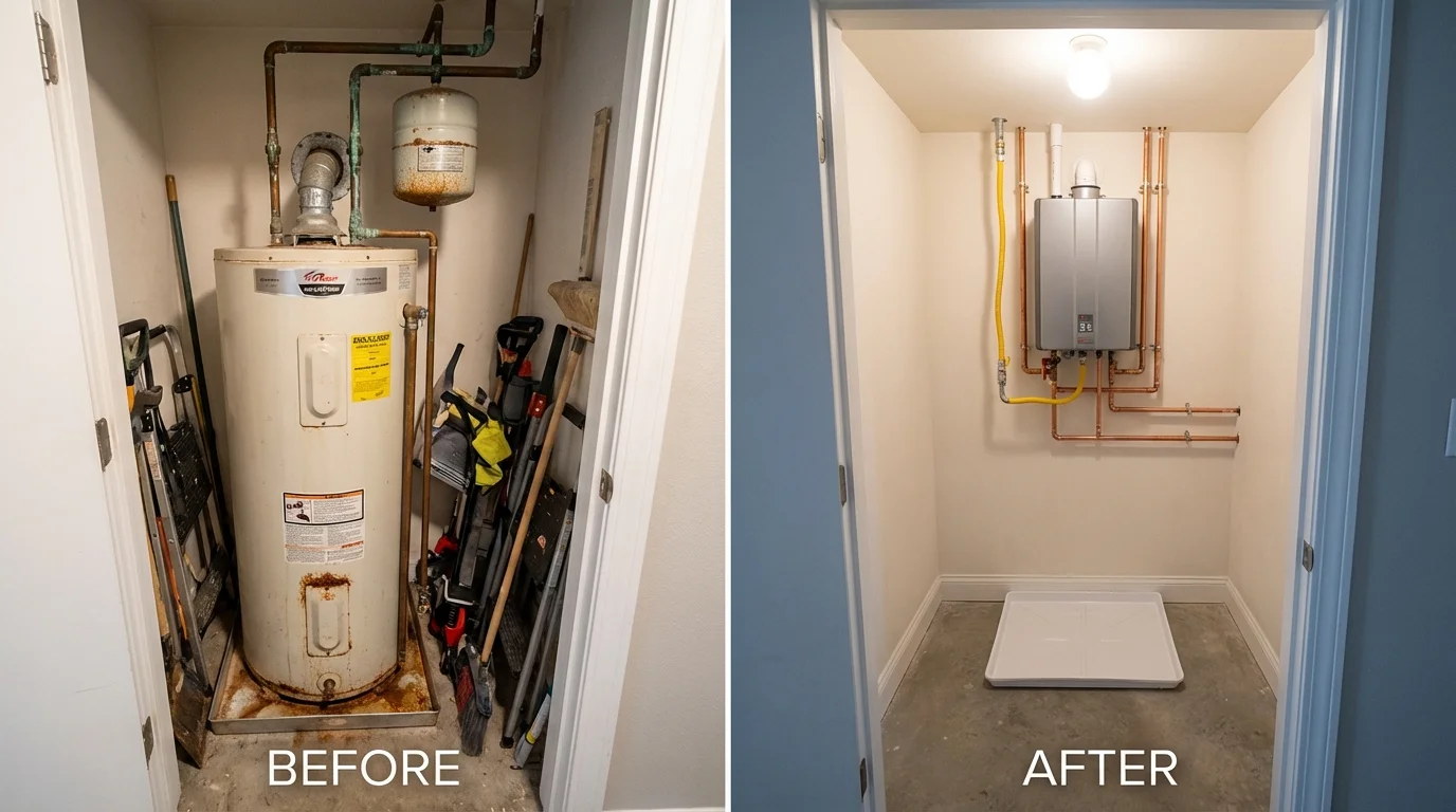 Tank water heater versus wall-mounted tankless unit comparison for Islip, NY homeowners