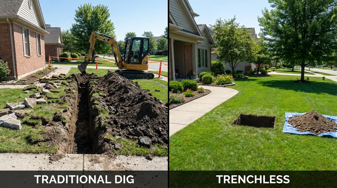 Trenchless sewer repair with minimal yard damage versus traditional excavation in Islip, NY